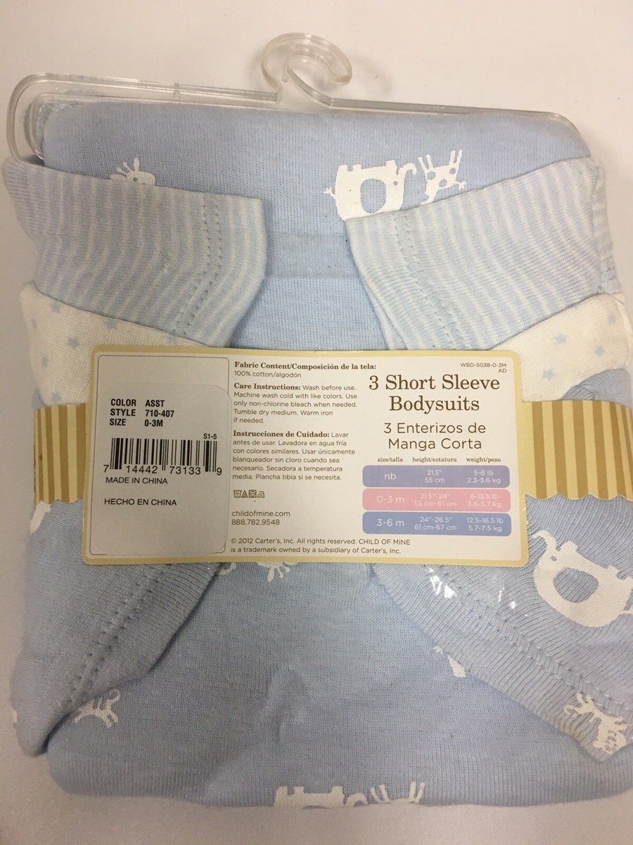 Child Of Mine By Carter's Set Of 3 Short-sleeve Bodysuits Blue 0-3