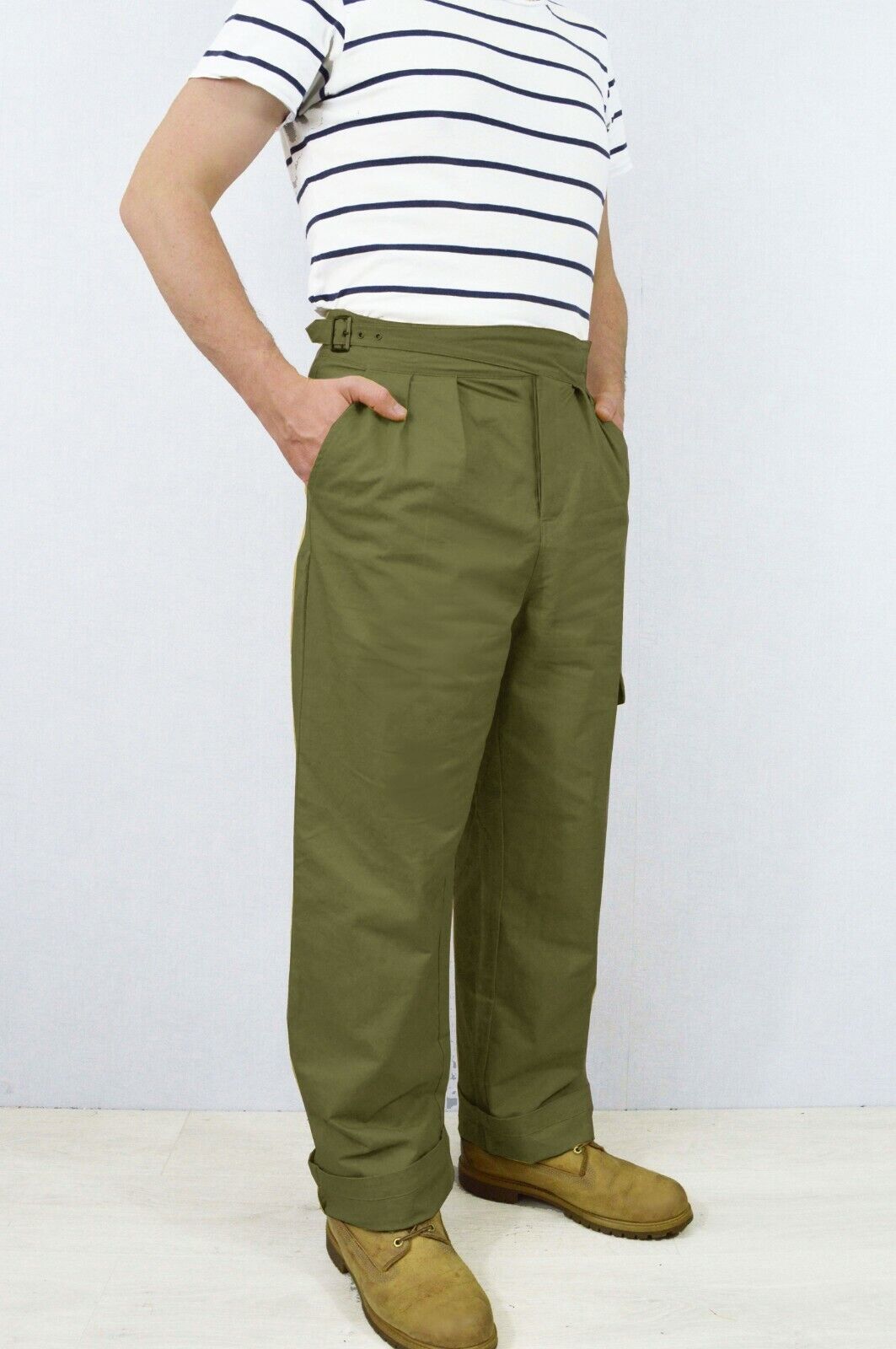 Men's Green Gurkha Pants British Military 1950s Army Trousers - Belted -  Cotton