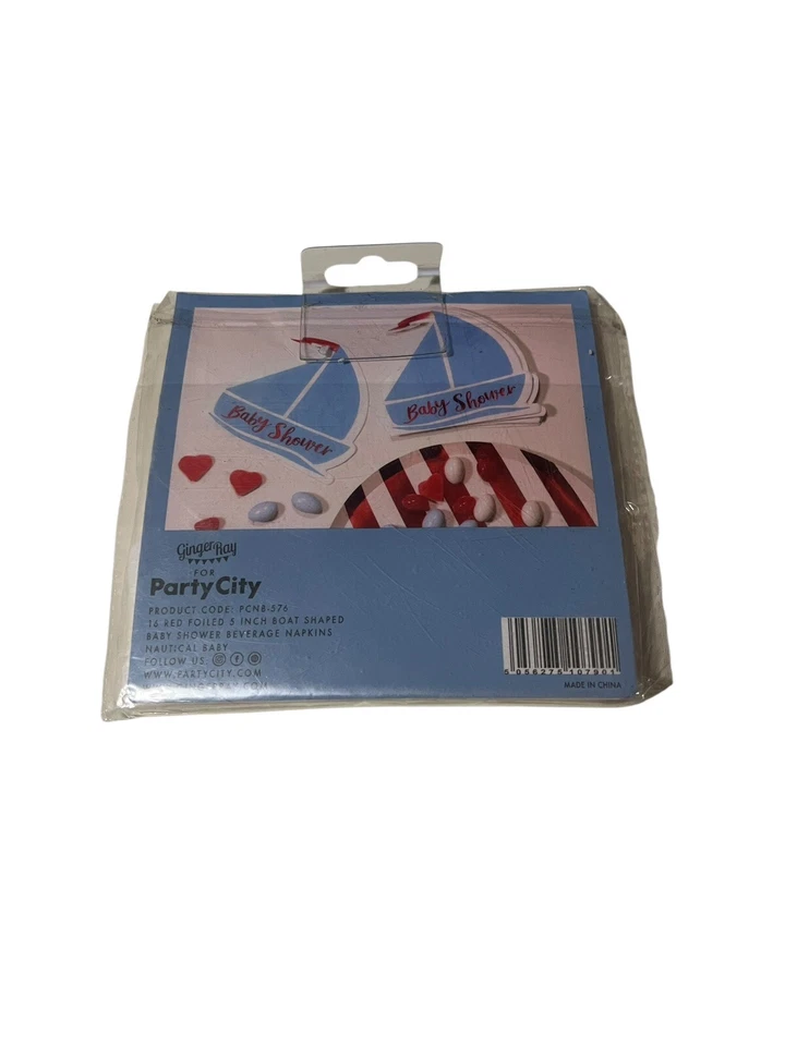 Servilletas de ducha para bebé 5” velero náutico 16 piezas lámina roja raya de jengibre para PartyCity Foto 2 de 2