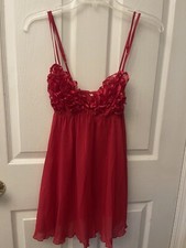 Victoria  s Secret Red Satin Ruffled Trim Mini slip dress Chemise Lingerie Sz S