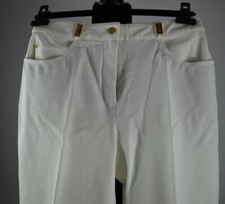 St. John Size 6 Straight Pants White Crease Logo Metal 5 Pockets Cotton Spandex
