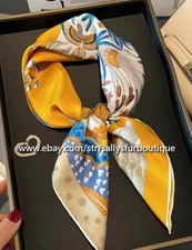 Sally Boutique Pure Twill Silk Wrap Sing Print Square Neck Tie Scarf 68cm Yellow