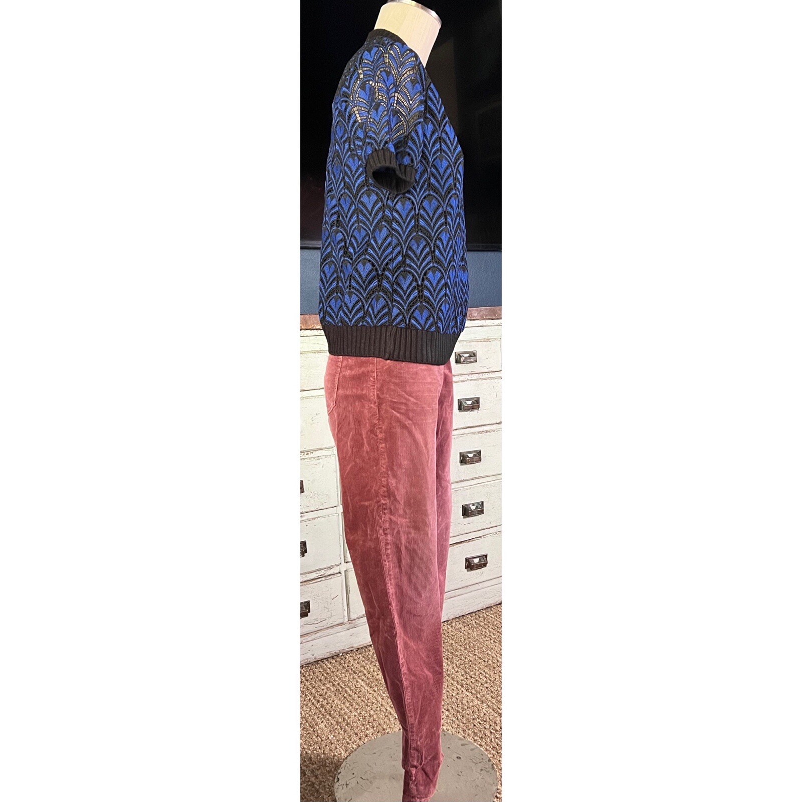 NWT New $130 Anthropologie Daniel Rainn Black Blue Lace Blouse Top S