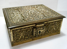 6" Victorian Erhard & Sohne Germany Brass Cherubs Repousse Locking Jewelry Box