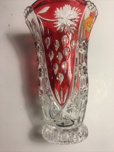 Vintage 6" Anna Hutte Bleikristall Ruby Red Vase 24% Photo Lead Crystal Germany - Picture 6 of 14
