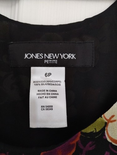 90s Vtg Jones New York Midi Silk Dress 6P Black Green Purple Cream Drop Waist - Picture 5 of 8