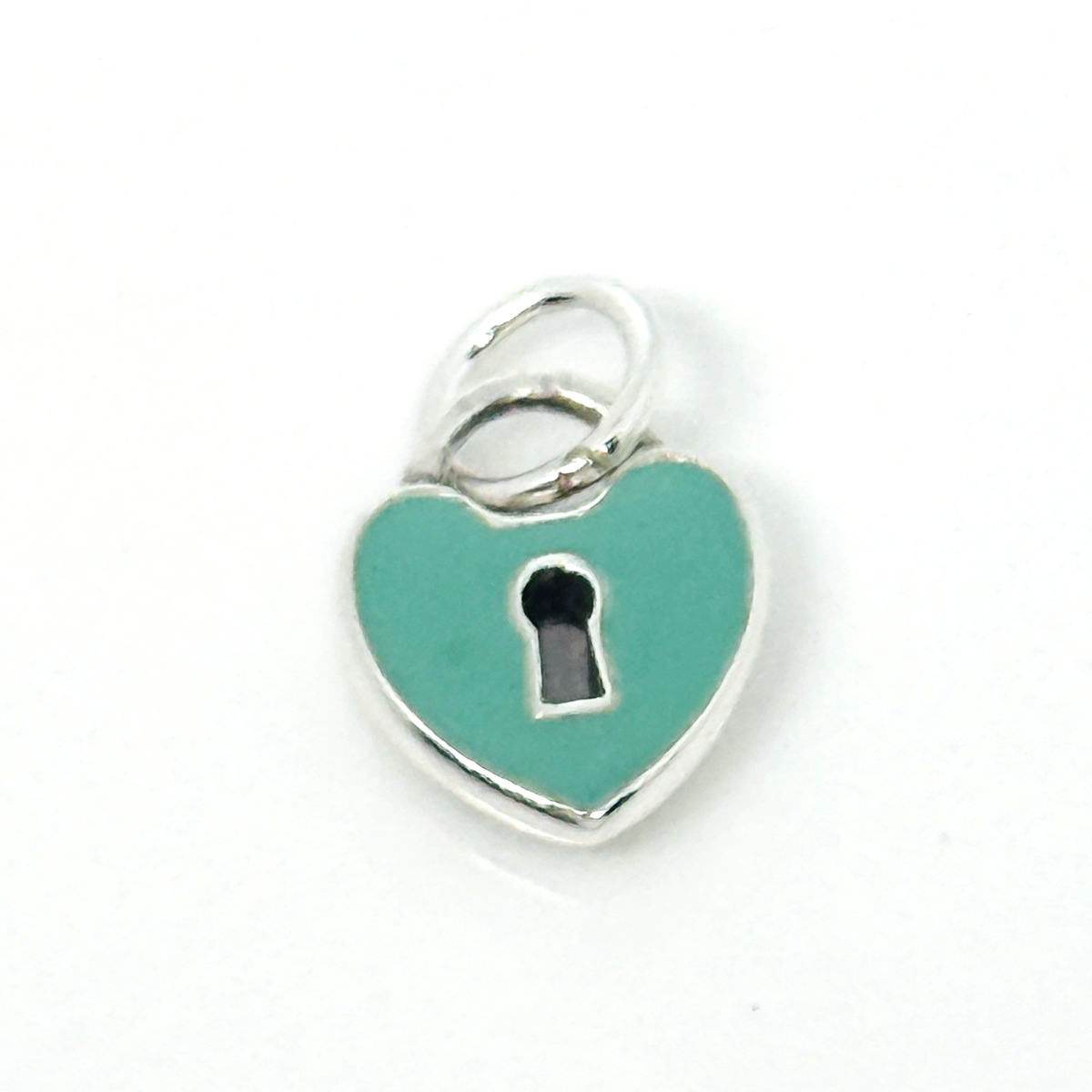 Tiffany & Co Blue Enamel Keyhole Lock Heart Tag Padlock Pendant or