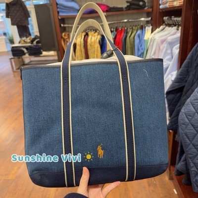 NWT POLO Ralph Lauren Small Polo Bear Canvas Tote Bag Denim blue