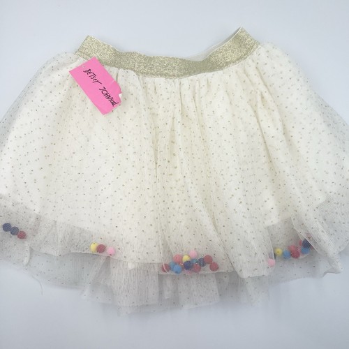 NWT Betsey Johnson Girls Tutu Skirt 5 Ivory Gold Tulle Pom Poms Party Dress - Picture 3 of 12