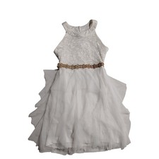 My Michelle Girls White Lace Tulle Dress Gold Rhinestone Waist Size 10 Formal