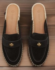 Women's Tory Burch Black Suede Seaside Espadrille Mules 8 Read Description