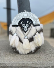 Scottish Handmade Fox Fur Stag Head Antique Leather wedding Outfit Kilt Sporran