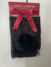 Vince Camuto Scarf And Beanie Set Leopard Print Black And Brown NWT