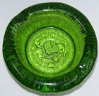 Vintage Rooster Moon Stars Nuline NJ Green Glass Ashtray Art Blenko Mid-Century