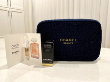 NEW Chanel Holiday 2025 Cosmetic Makeup Bag Pouch Blue Navy w/ Nail Colour