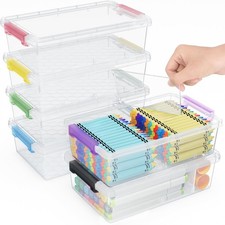 6 Pack Extra Large Pencil Box with Removable Dividers Clear Plastic Storage Case