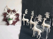 Elegance Christmas  White Glitter Deer Ornament Deer Head Brown Wreath Lot 5