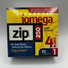 Iomega Zip 250MB Disks 4-Pack PC Formatted Factory Sealed Vintage 11066 NOS