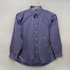 Tommy Hilfiger Button Down Shirt Mens L Navy Blue 80s 2-Ply Cotton Crest Logo