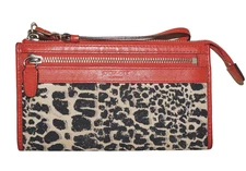COACH Ocelot Canvas & Coral Leather LEGACY ZIP Slim Wristlet 4 x 7.5