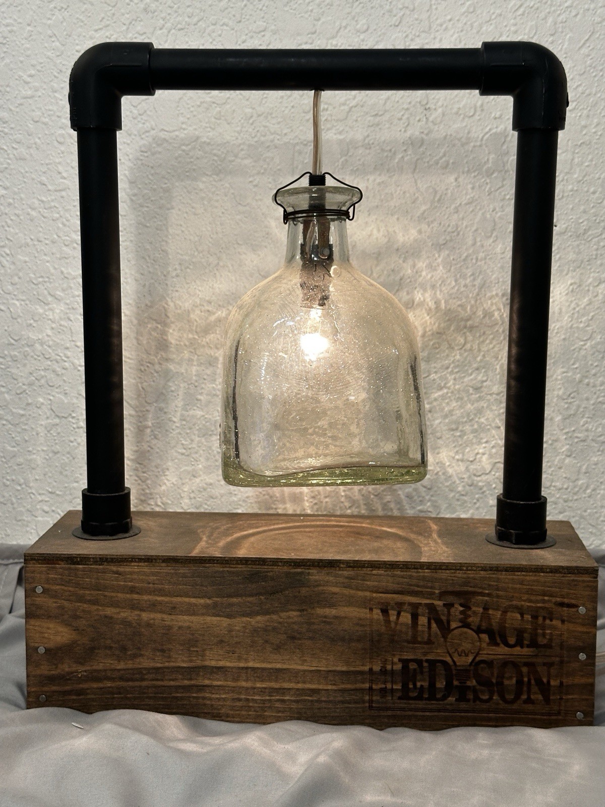 Vintage Edison Handcrafted Industrial Table Lamp Light Patron Bottle 15”x12”x4