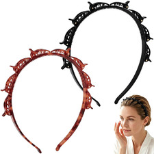 2Pcs Clip Bang Headband for Women, 5.5X5.7In, Black Brown Flocking, Multi La
