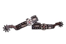 Showman Antique Gray Steel Spurs w/ Copper/Silver Studs Silver Engraved