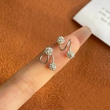 Women Surgical Steel Silver Round Disco Ball Crystal Screw Back Stud Earrings