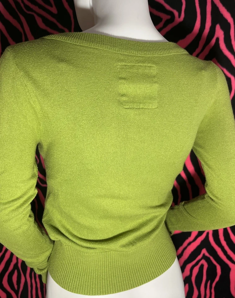 Hollister VTG Sweater Apple Green Knitted Ruffle Front Womens Size Small - Image 2 of 4