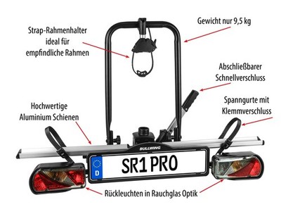 Bullwing SR1 Pro Fahrradträger für 1 Fahrrad oder EBike für die Anhängerkupplung