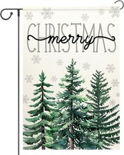 Merry Christmas Garden Flag for Outside Double Sided 12x18 Inch Christmas Trees