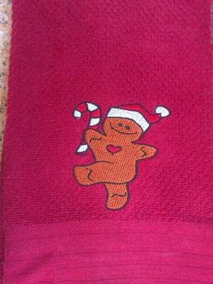 Embroidered Red Kitchen Mainstays Hand Towel Gingerbread Man Christmas Cane