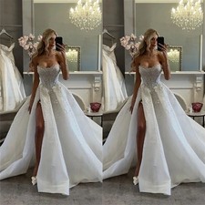 Luxury Wedding Dresses Lace Pearls Lace Applique Beading Side Split Bridal Gowns