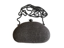 RODO Italy Black Metallic Crochet Woven Evening Clutch Bag Chain Purse