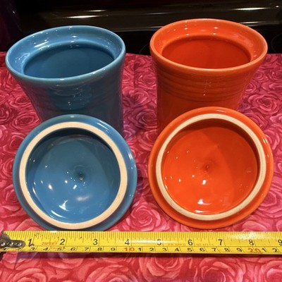 Fiestaware Ceramic Canister Set w/ Lids Blue & Orange 16 oz 6.5 in (2)