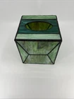 VTG Stained Glass Tissue Box Cover JADE EMERALD GREEN SWIRL SLAG Tiffany Style