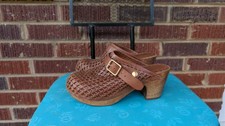 Juicy Couture Y2K Woven Leather Wooden Clogs-Boho-Brown Womens Size 7