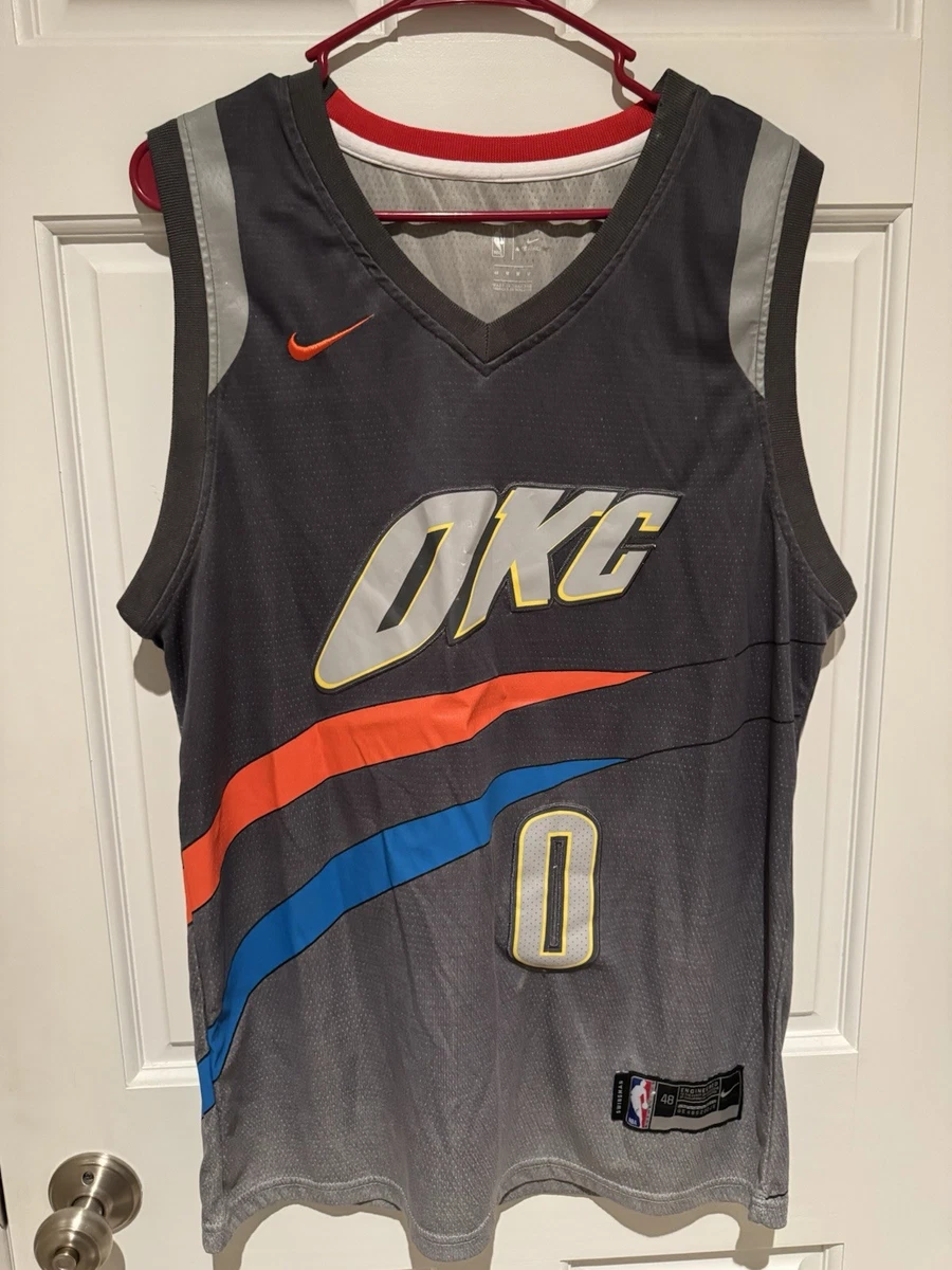 Nike Russell Westbrook Jersey Mens 44 Gray Swingman OKC Oklahoma