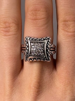 Scott Kay 925 Sterling Silber Medium Square Basket-Weave Ring & natürliche Diamanten