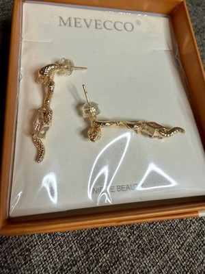 MEVECCO Gold Tone Snake Baguette Crystal Stud Earrings Beautiful Gift