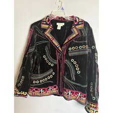 Coldwater Creek Black Velvet Embroidered Jacket Size Large