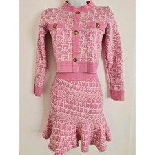 Pink Monogram Knit Cardigan  Skirt Set Co-ord Two Piece - S