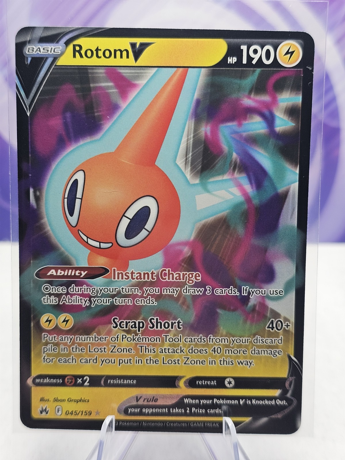 Rotom V 045/159 Crown Zenith Holo Pokemon Card NM