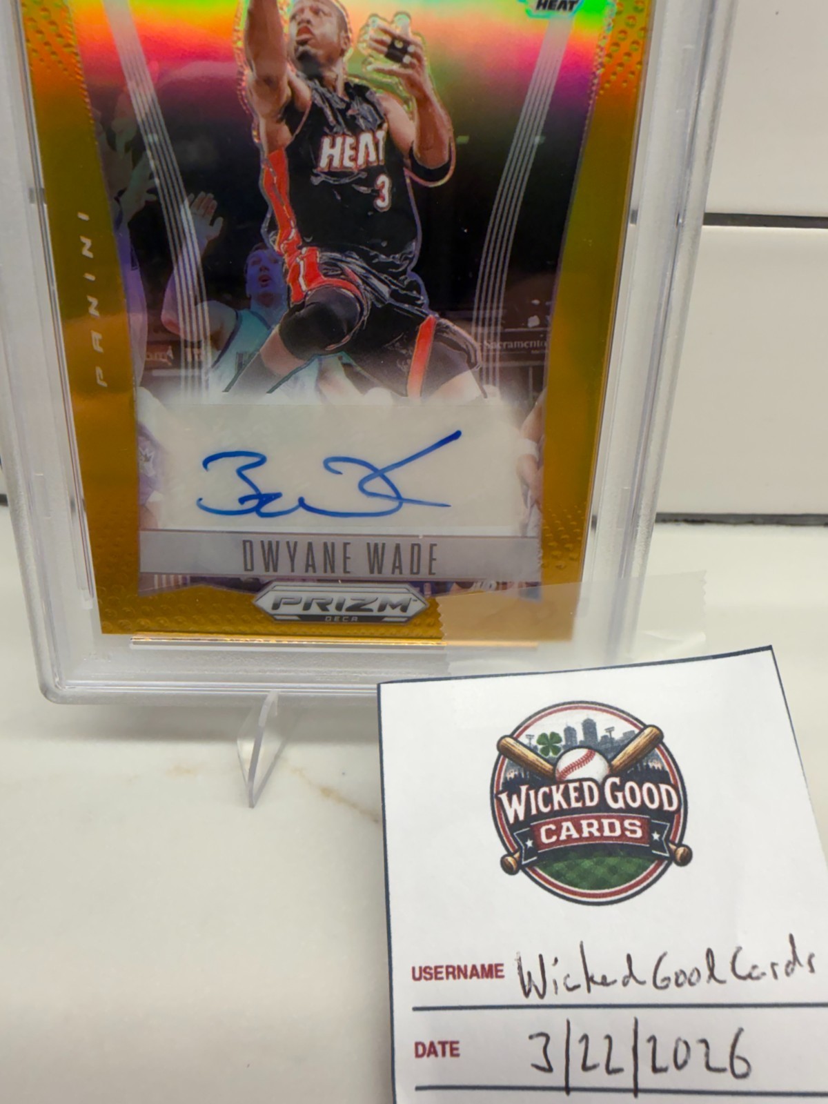 2023 Panini Prizm Deca Dwyane Wade Gold Prizm Auto /10 PSA 10 Gem Mint Heat view 4