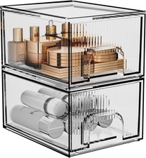 2 Pack Clear Stackable Cosmetic Organizer, Acrylic Drawer, Plastic Organizer ...