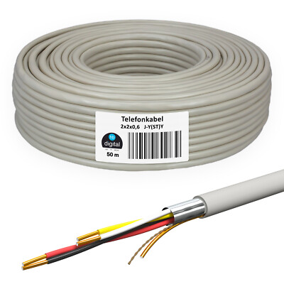 Telefonkabel 50m 2 x 2 x 0,6 J-Y(ST)Y Verlegekabel JYSTY 4 Adern Telefonleitung