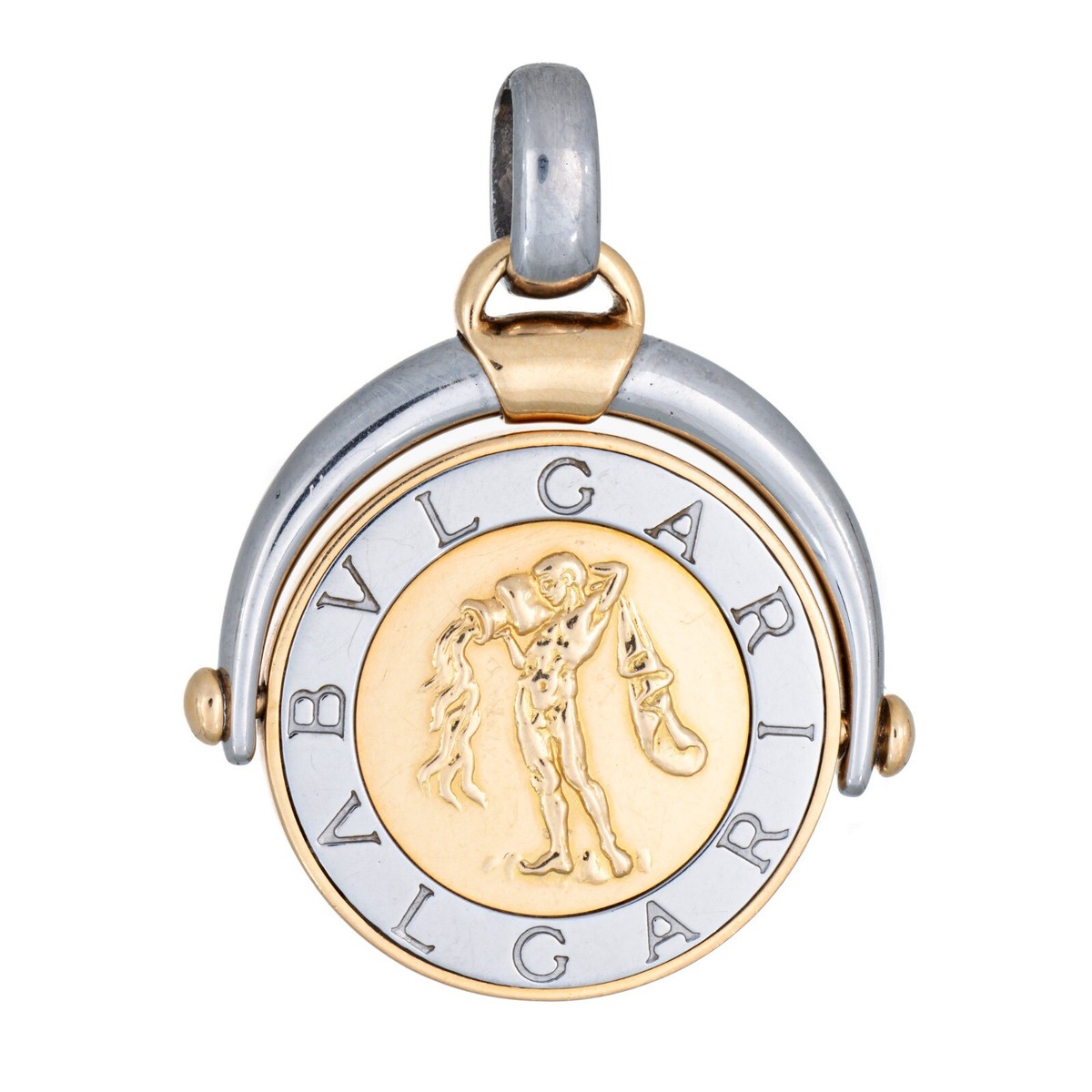 Bulgari Aquarius Pendant Spinner Vintage 18k Gold Steel Fine