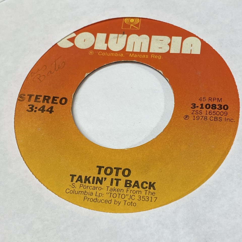 Toto Hold The Line / Takin' It Back Columbia Records 45 RPM 1978