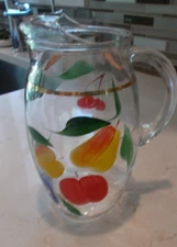 VINTAGE SMALLER SIZE MILK JUICE PITCHER PAINTED FRUIT GREAT CONDITION