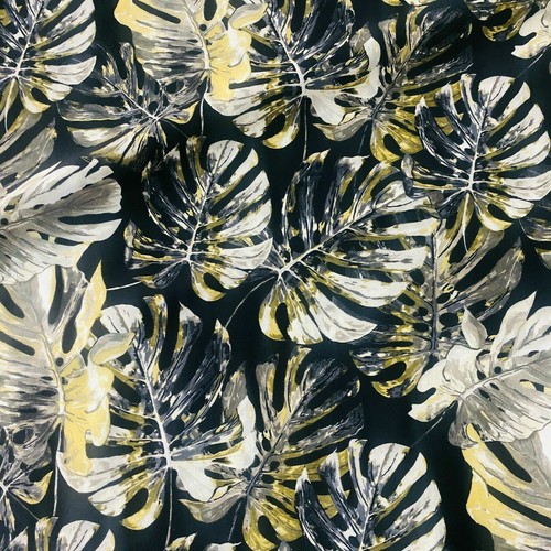 Black & Green Palm Banana Leaf Print Fabric Cotton Curtain Material - 55'' - Picture 6 of 9